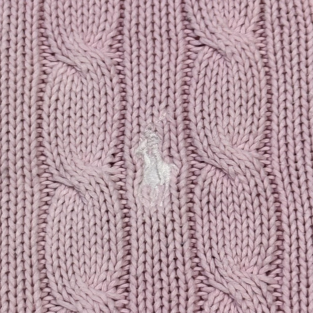 Ralph Lauren Cable-Knit Sweater Womens M Pink Cotton Pullover Embroidered Logo - Picture 2 of 10